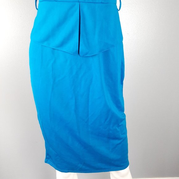 WIIPU Peplum Sheath Dress Women's Size L Blue V-Neck Cap Sleeve Back Zip NWT - Picture 3 of 6